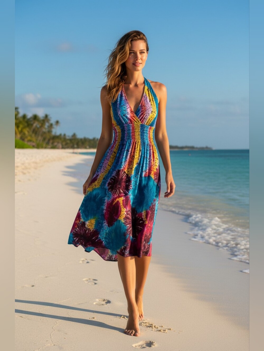 Colorful Strapless Halter  Women's Sundress